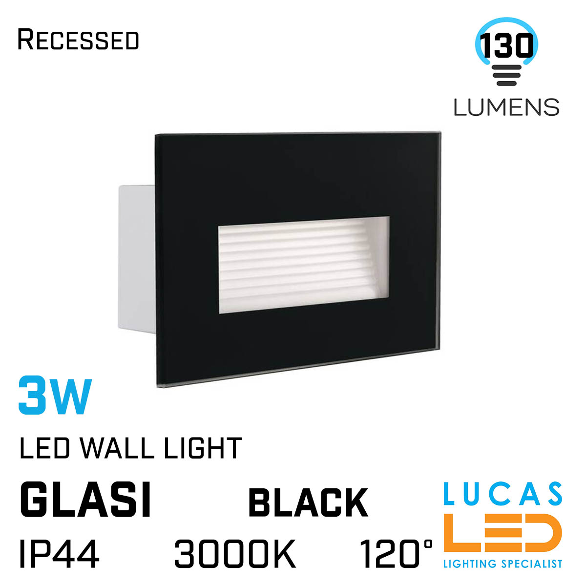 3W Outdoor LED Wall Light - 3000K Warm White - 130lm - GLASI Black body