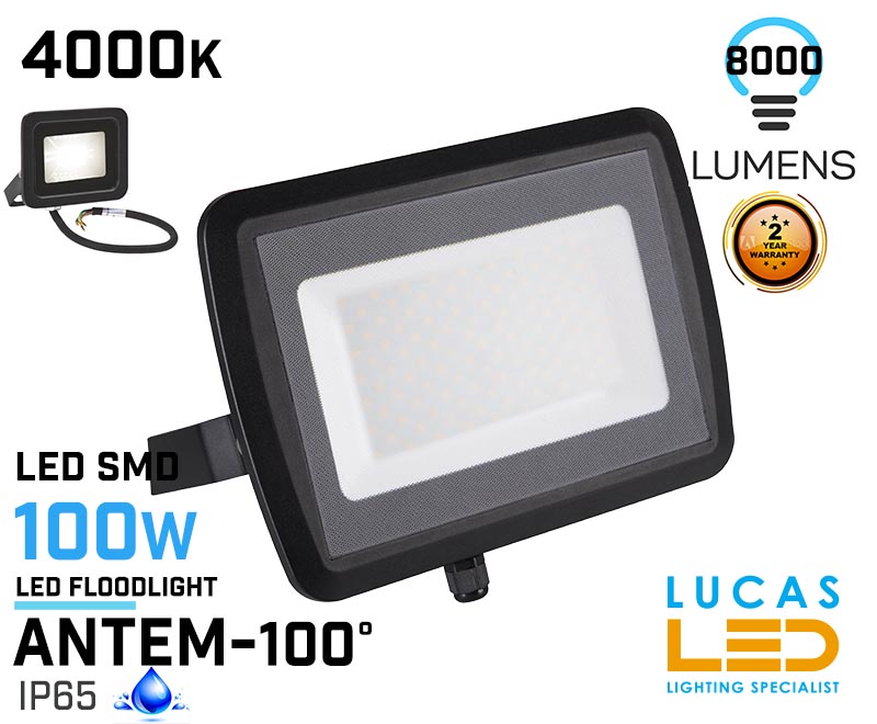 1 pcs - Outdoor LED Floodlight 100W- IP65 - 4000K Natural White - 8000lm- ANTEM Black