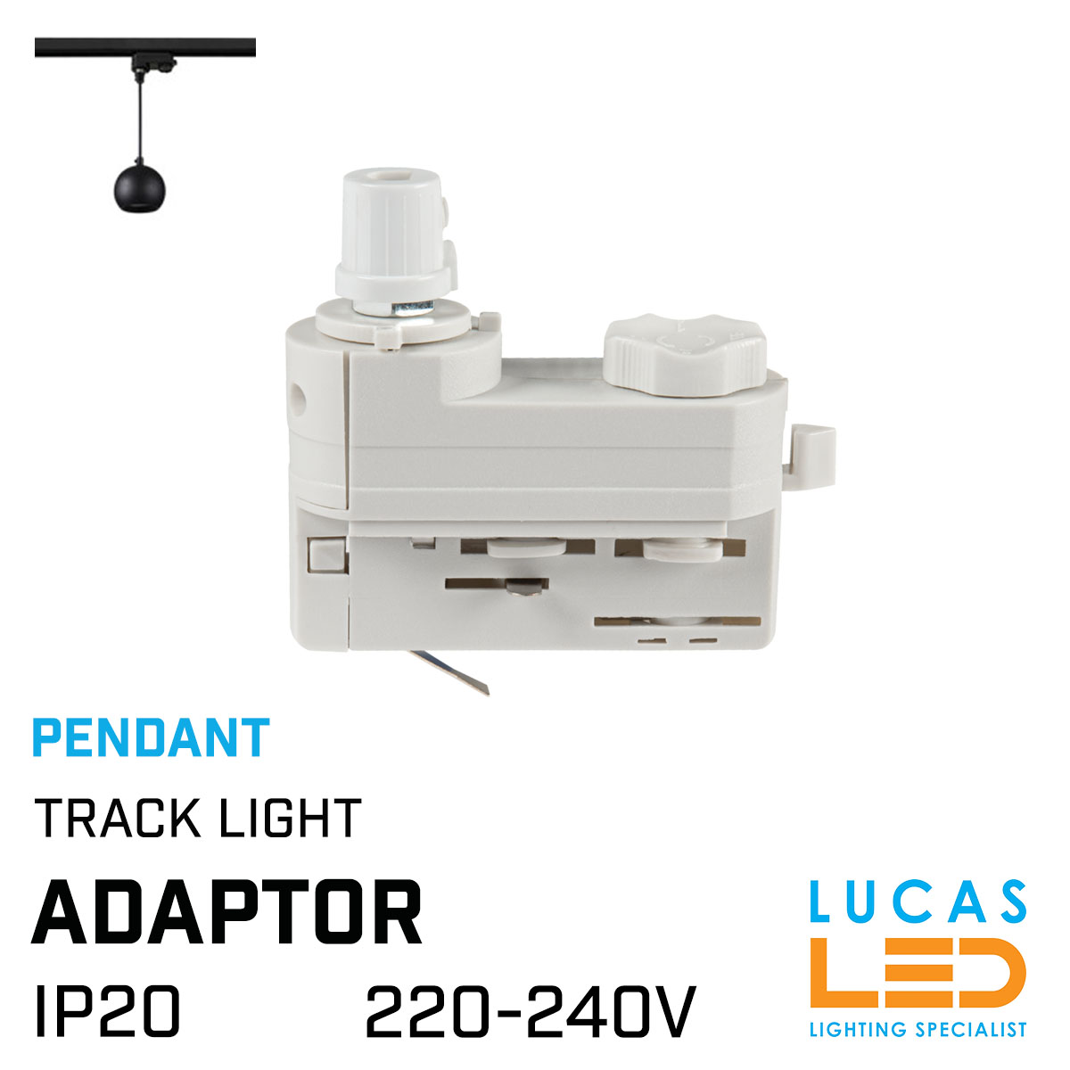 Pendant Track Light adaptor - White body