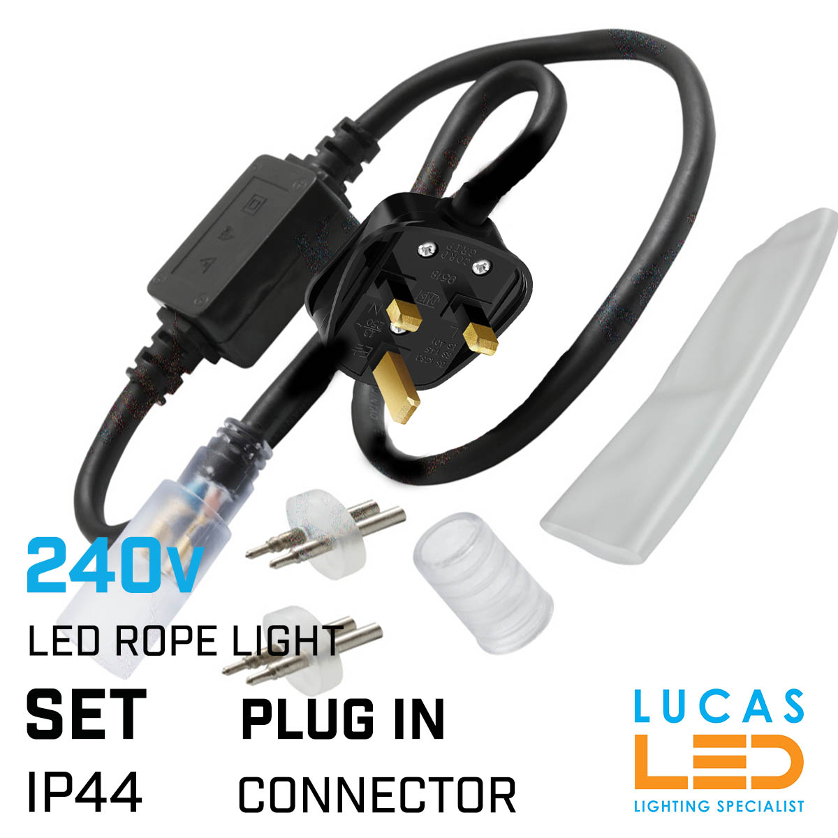 Power Supply 220V / 240V AC - plug in - SET Connection Cable for decorative LED Rope Lights 