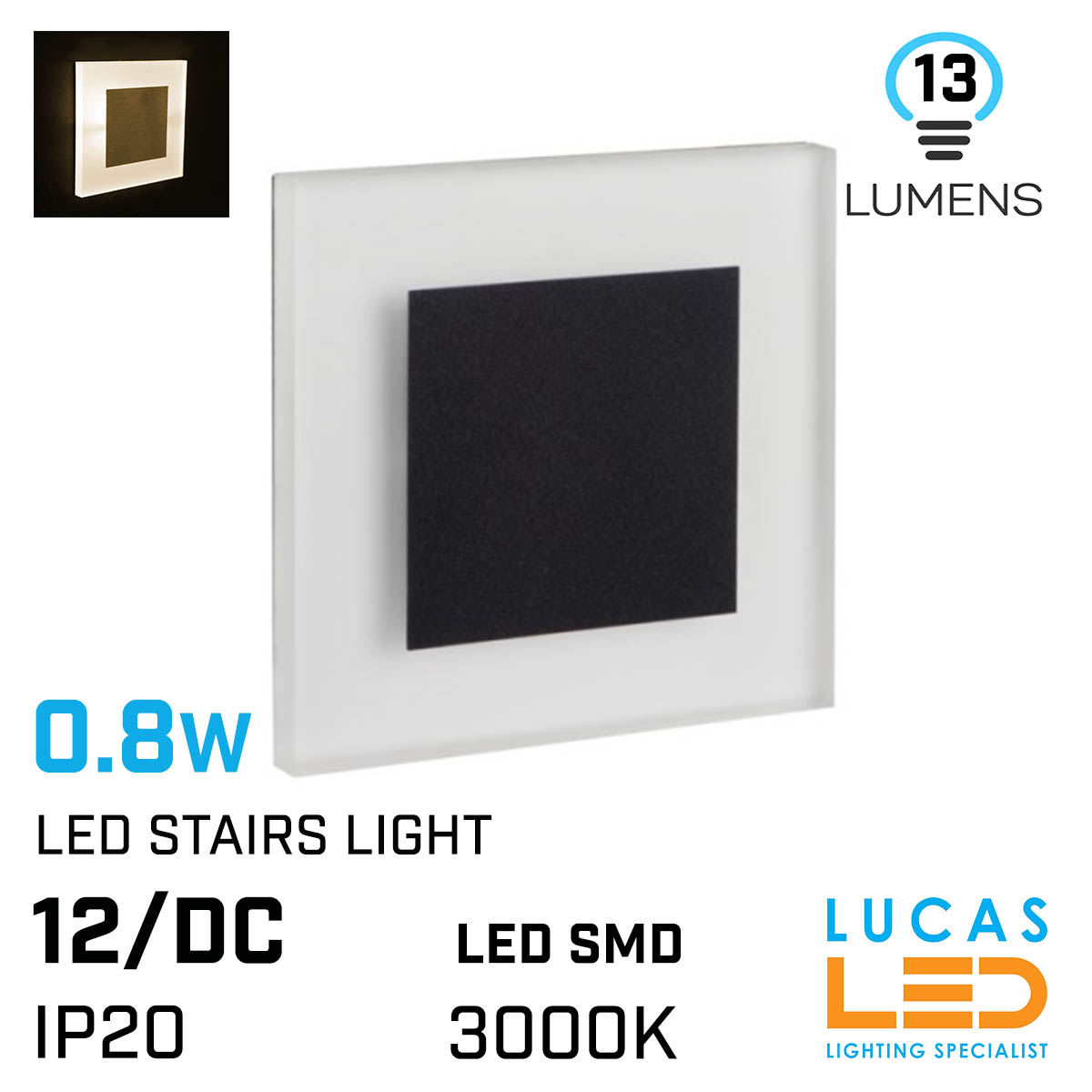 LED Wall / Stairs Lighting 0.8W - 3000K Warm White - 12V / DC - 13lm - IP20 - recessed - APUS