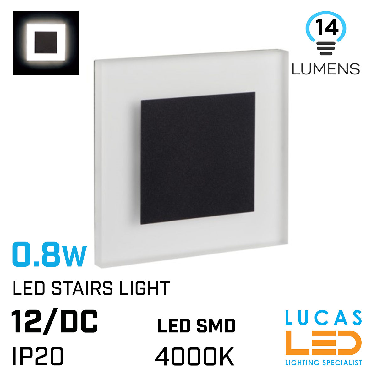 LED Wall / Stairs Lighting 0.8W - 4000K Natural White - 12V / DC - 14lm - IP20 - recessed - APUS