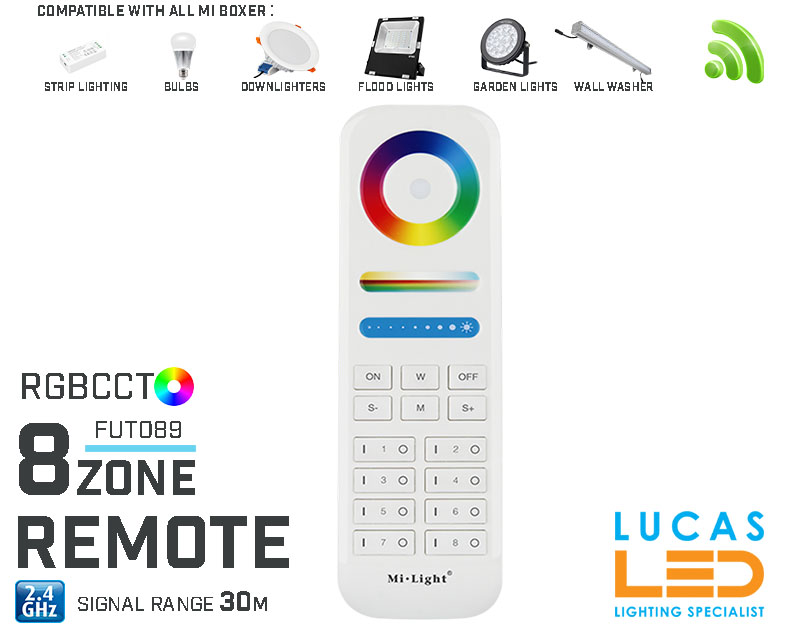 Remote Control • RGB+CCT • MiBoxer • 8 Zone • 2.4G • Wireless • Compatible • Smart System • FUT089 • White edition