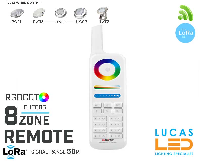 Remote Control • RGB+CCT • LoRa 433 MHz • 8 Zone  • Smart Lighting System • FUT086 • 12V