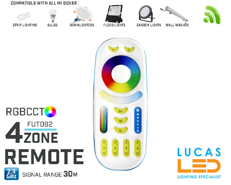 Remote Control • RGB+CCT• MiBoxer • 4 Zone • 2.4G • Wireless • Compatible • Smart System • FUT092 • White edition