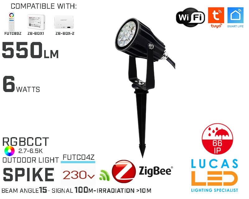 Zigbee 3.0 LED Garden Spike • RGB+CCT • 6W • 550lm • IP66 • WiFi • 2.4G • Compatible • Smart • Lighting • System • MultiZone • Wireless • MiBoxer • FUTC04Z • 230V