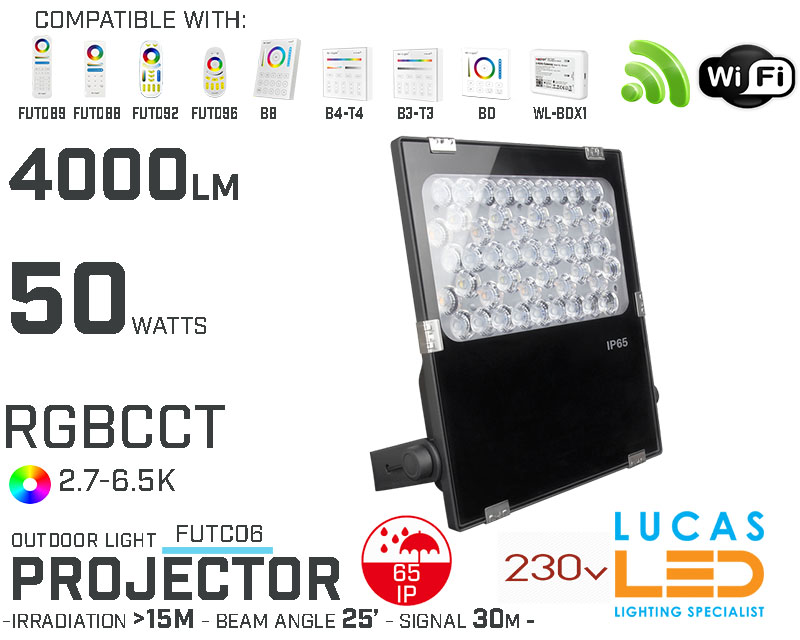 LED Garden  Projector •RGB CCT• 50w • 4000lm • wifi • 2.4G • Compatible • Smart • Lighting • System • MultiZone • Wireless • MiBoxer • FUTC06 • 230V•