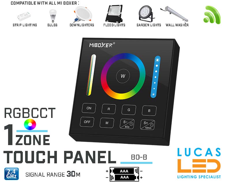 LED Touch Panel Switch • RGB+CCT LED Strip • MiBoxer • Dimmer • 1 zone • 2.4G • Wireless • Smart Lighting System  • B0-B • 2xAAA