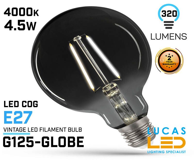 G125 Vintage LED bulb filament light 4.5W - E27- 320lm - 270° - 4000K - LED COG - Edison Modern Smoky Shine