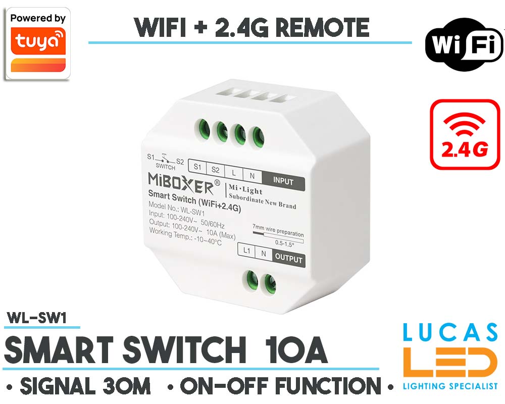 Smart Switch Relay 10A • MiBoxer • WiFi + 2.4G Remote • Smart Lighting System • max 2200w • Wireless • Gateway 2.4G • 100-240V AC • 