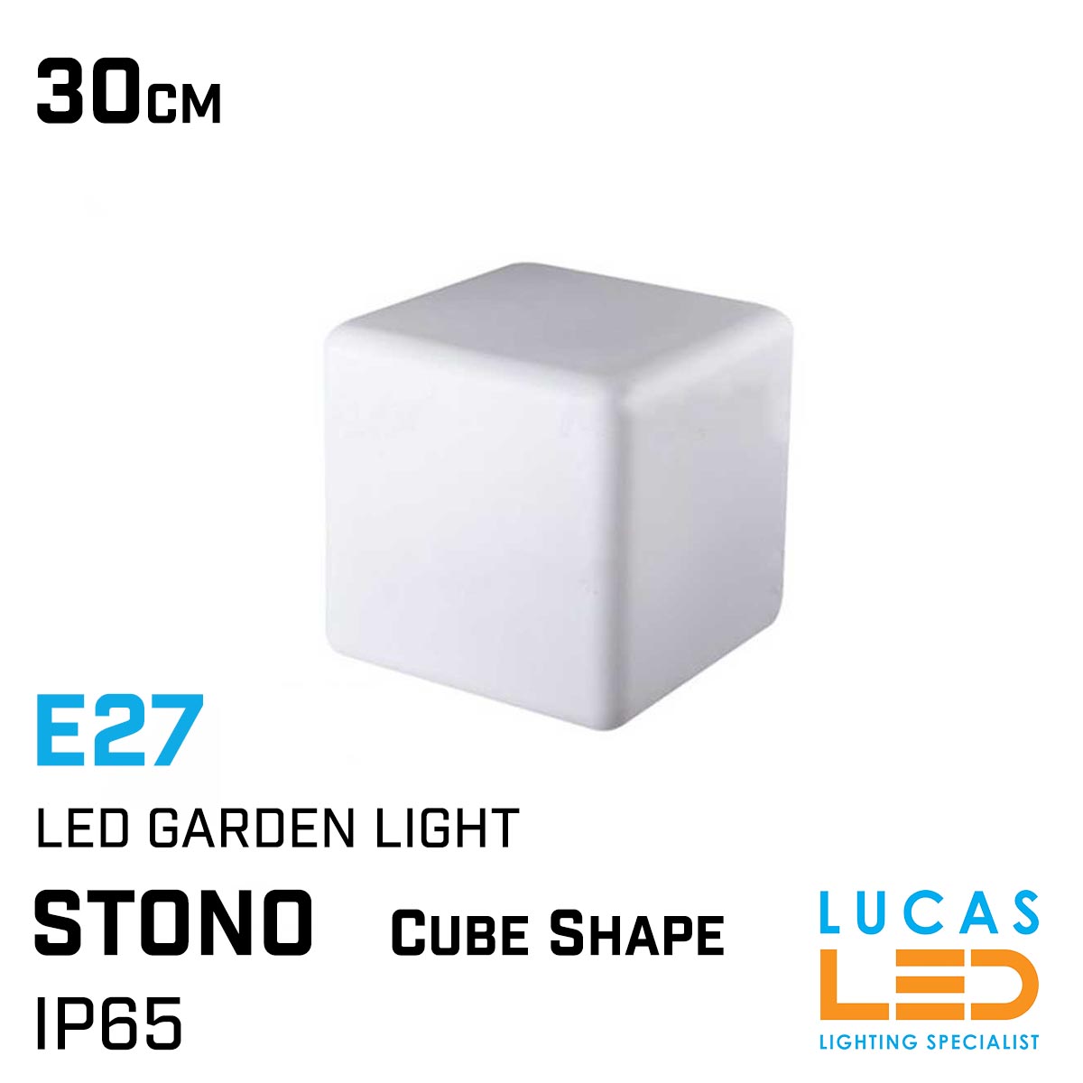 LAST 5 pcs ONLY  -  Outdoor LED Garden Decor table light - E27 - IP65 - STONO Cube shape 30cm