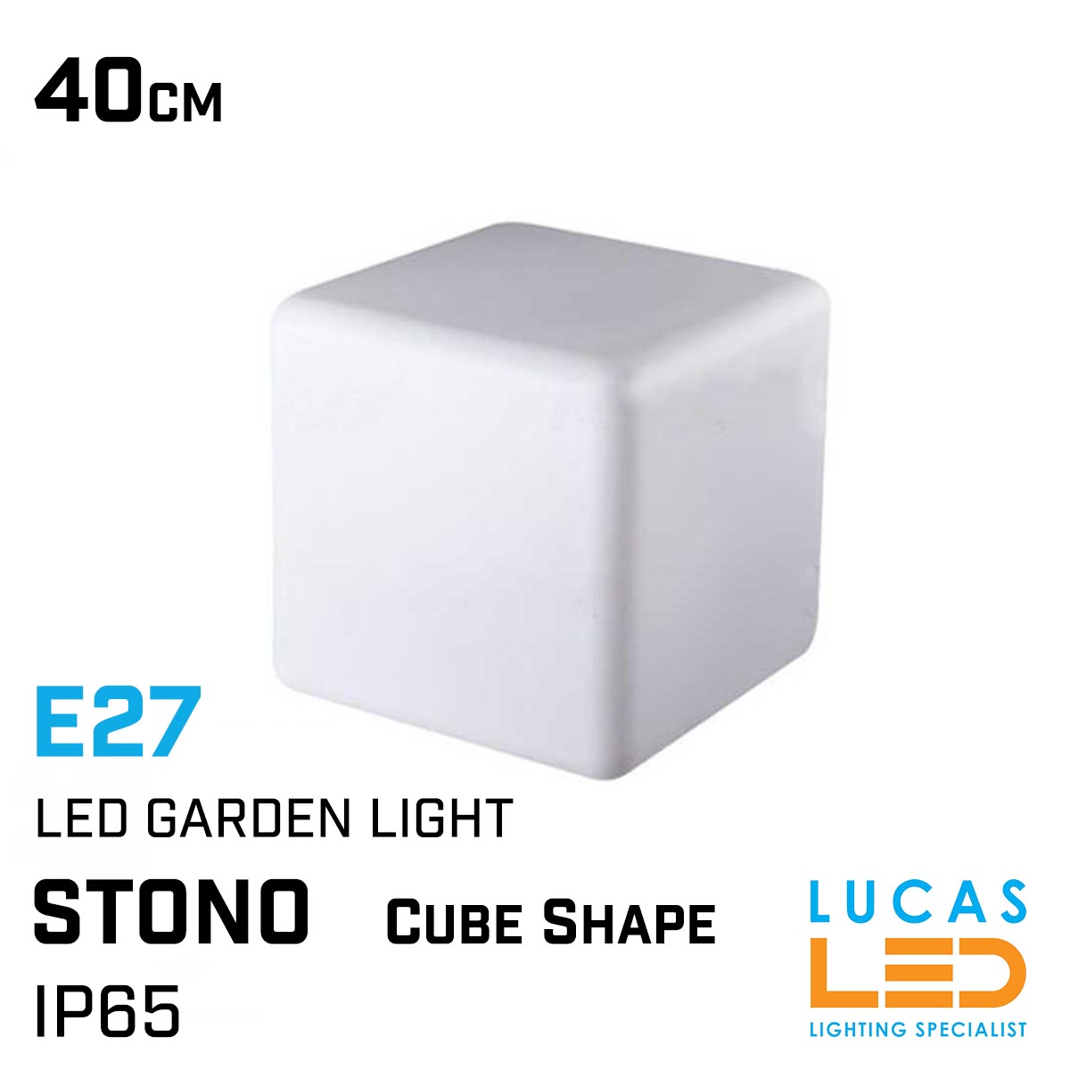 Outdoor LED Garden Decor table lamp - E27 - IP65 - STONO Cube shape 40cm