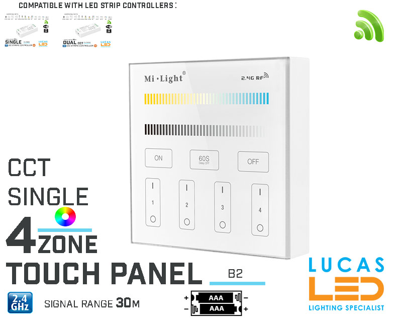 LED Touch Panel Switch • CCT & Single • MiBoxer • 4 zone • 2.4G • Wireless • Compatible • Smart Lighting System • MultiZone • B2