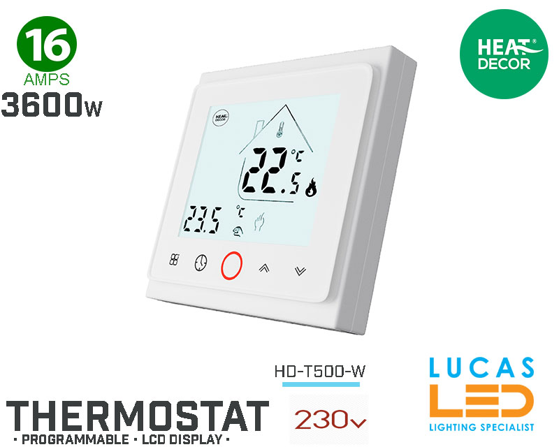 Thermostat • Room Stat • Timer Mode • Programmable • Heating Film & All Apllications • HD-T500 •  IP20 • 230V • 16A • 3600W