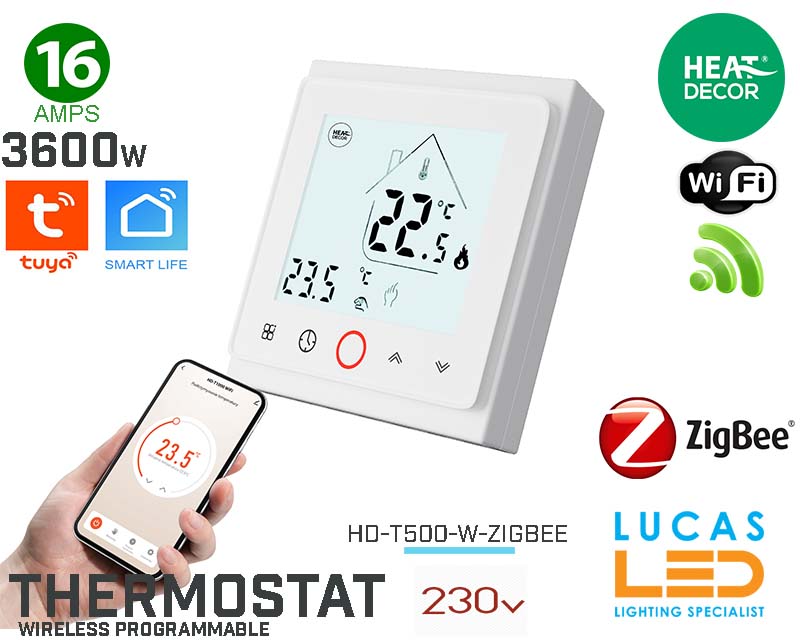 Zigbee Thermostat WIFI • Room Stat • Protocol 3.0 • Heating Film & All Apllications • HD-T500 •  IP20 • 230V • 16A • 3600W