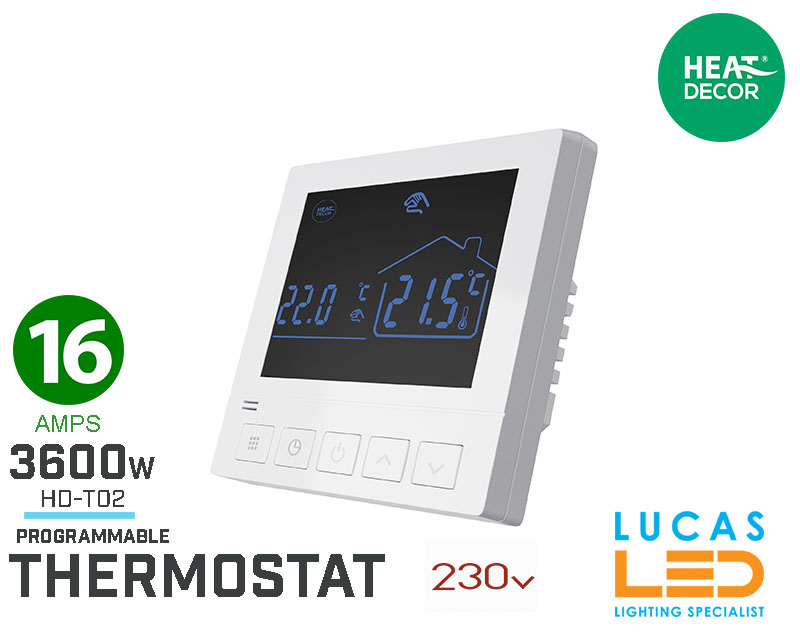 Thermostat • Room Stat • Timer Mode programmable • Heating Film & All Apllications • HD-T02 •  IP20 • 230V • 16A • 3600W