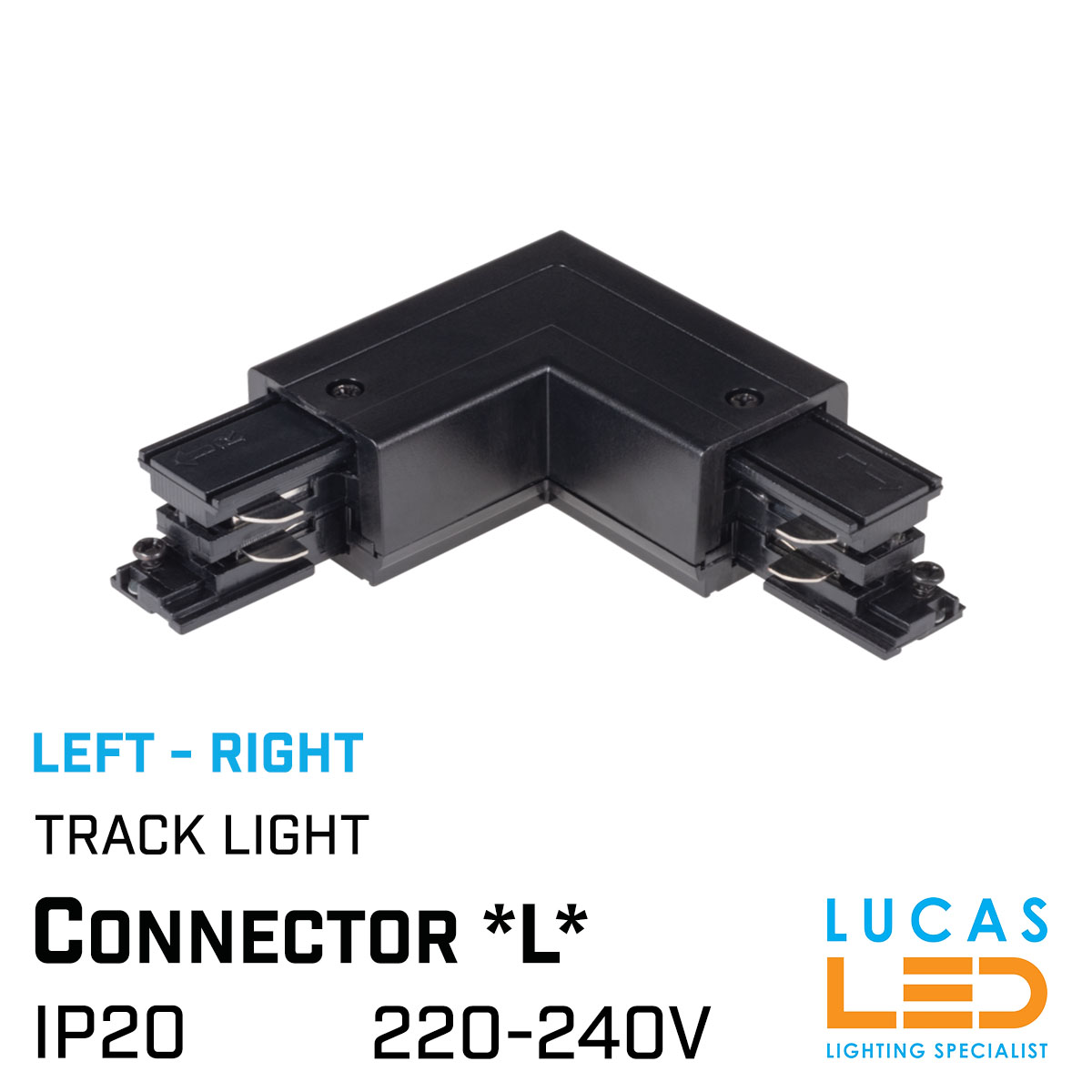 CONNECTOR - L - LEFT - RIGHT - for Rail - LED Track Lighting system - 3-phase - 3 circuit - LR - Black