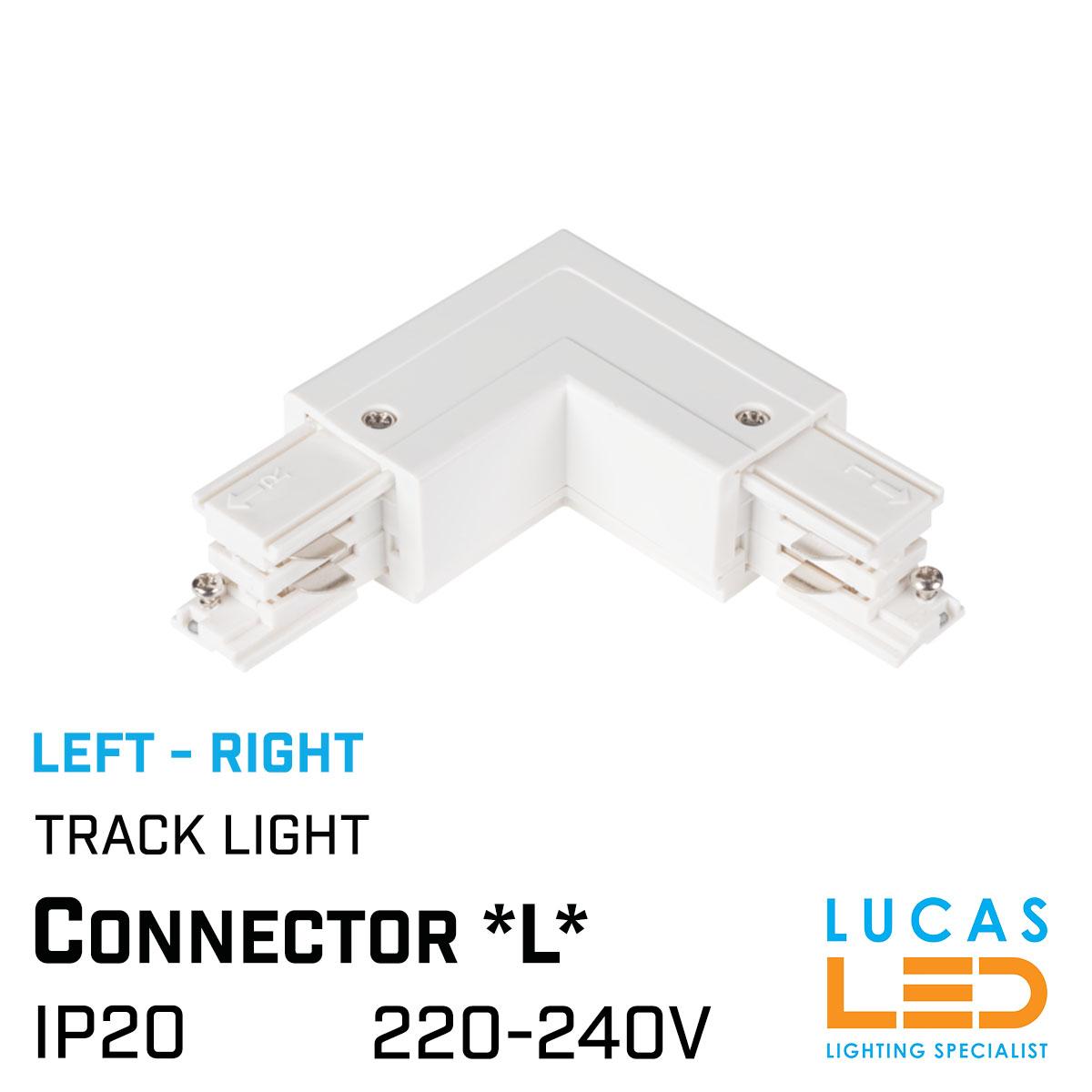CONNECTOR - L - LEFT & RIGHT - for Rail - LED Track Lighting system - 3-phase - 3 circuit - LR - White