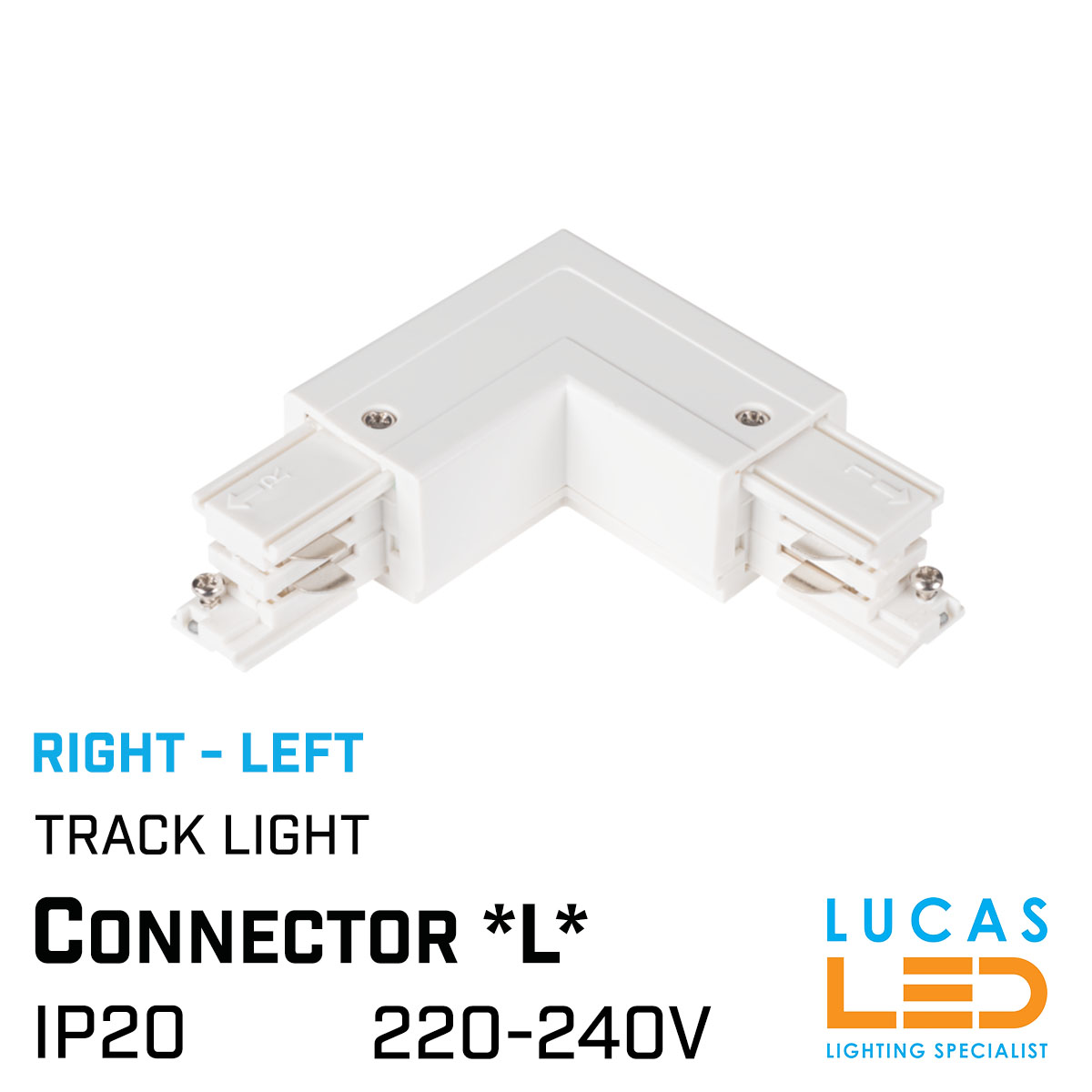 CONNECTOR - L - RIGHT - LEFT - for Rail - LED Track Lighting system - 3-phase - 3 circuit - RL - White