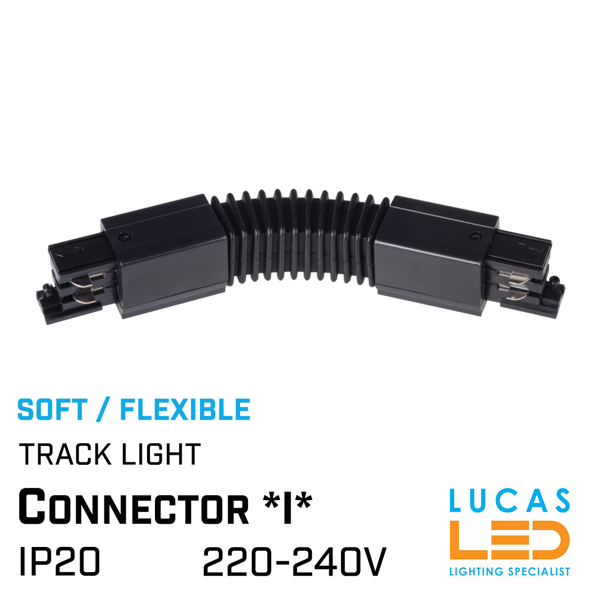 CONNECTOR - I - FLEXIBLE - for Rail - LED Track Lighting system - 3-phase - 3 circuit - Black