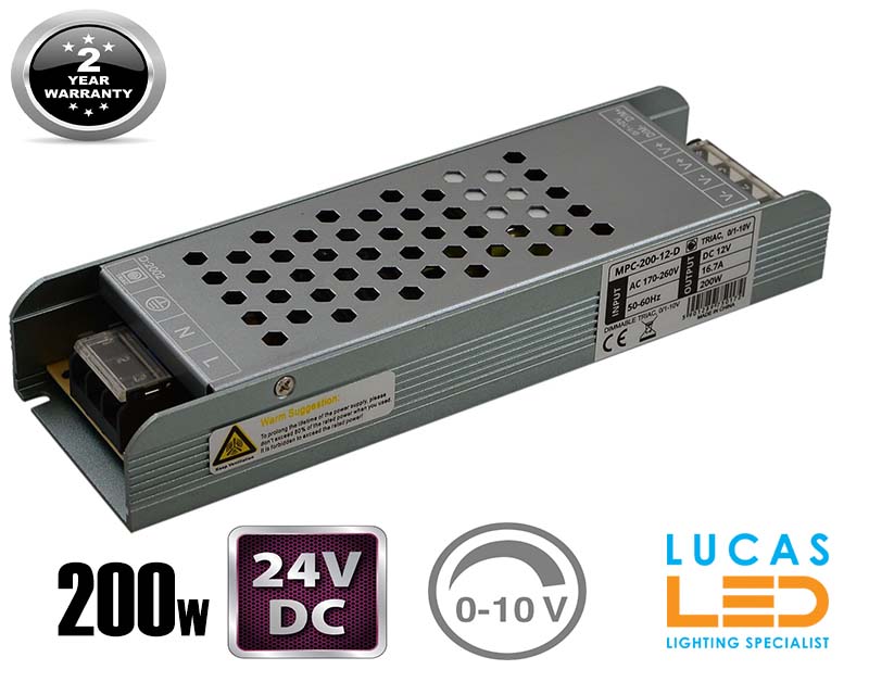 LED Triac 0/1-10V  Dimmable Driver Power Supply • 200 watts • 8.3A • DC 24V for LED Strips •