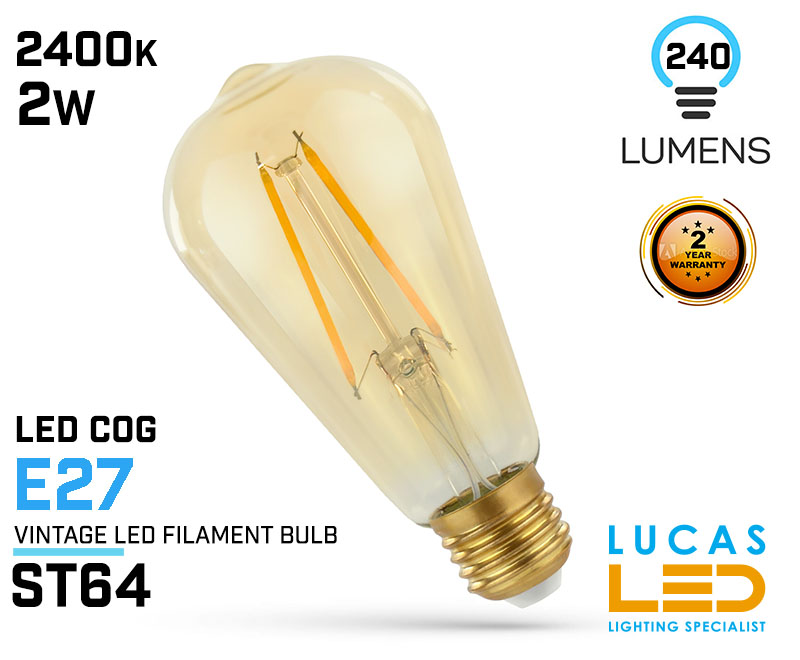 Vintage LED bulb St64 - filament light- 2W- E27- 240lm- 270°- 2400K  Extra Warm- LED COG- Edison Retro Shine