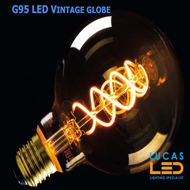 Vintage LED bulb Filament Spiral light 4W - E27 - SUPER WARM 1800K - 250lm - 320° - decor Edison retro Globe Ball 95