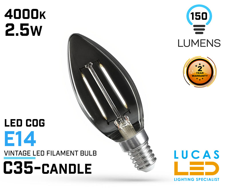 Vintage LED bulb filament light 2.5W - E14- 150lm- 270°- 4000K - LED COG - Edison Modern Smoky Shine