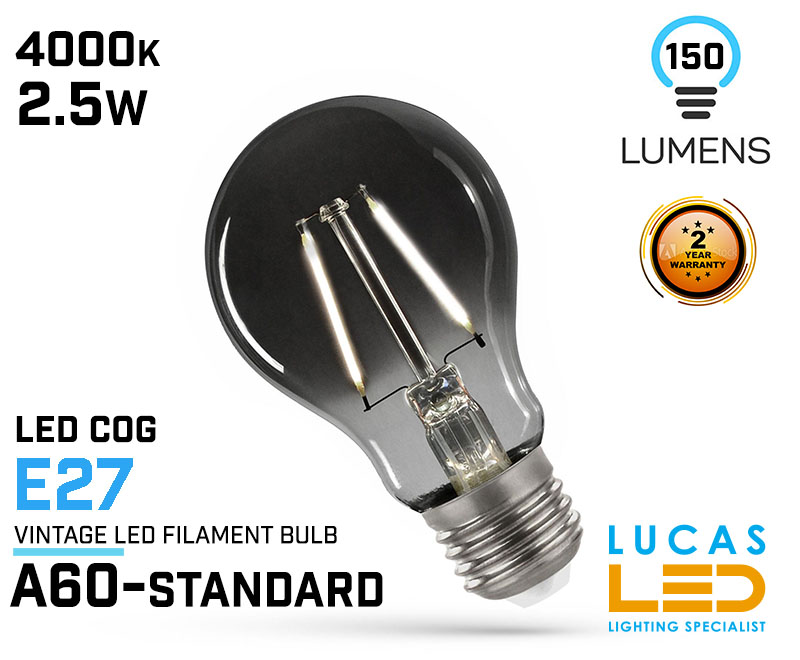 Vintage LED bulb filament light 2.5W- E27- 150lm- 4000K - A60 - LED COG - Edison Modern Smoky Shine