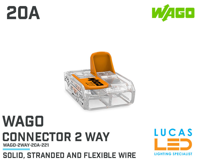 Wago Connector 2 Way • Open & close wire terminal • pluggable • 20A • Suitable for 0.14-4mm²