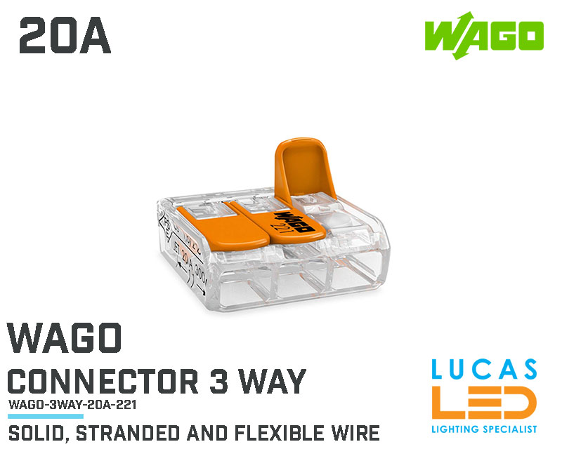 Wago Connector 3 Way • Open & close wire terminal • pluggable • 20A • Suitable for 0.14-4mm²