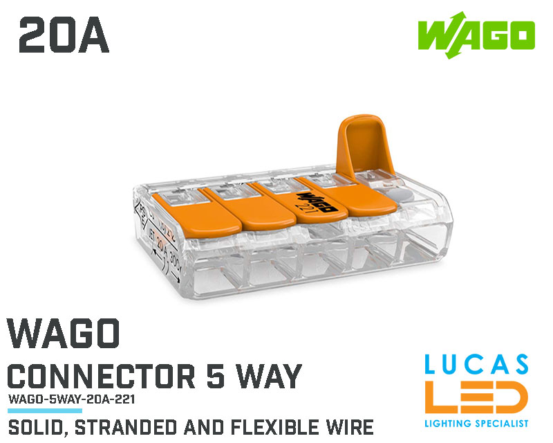 Wago Connector 5 Way • Open & close wire terminal • pluggable • 20A • Suitable for 0.14-4mm²