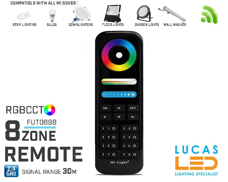 Remote Control • RGB+CCT• MiBoxer • 8 Zone • 2.4G • Wireless • Compatible • Smart System • FUT089B • Black edition