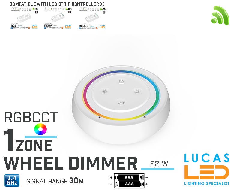 LED Wheel Dimmer • RGB+CCT  • MiBoxer • 1 zone • 2.4G  • Wireless • Smart Lighting System • S2-W • 2xAAA • White edition
