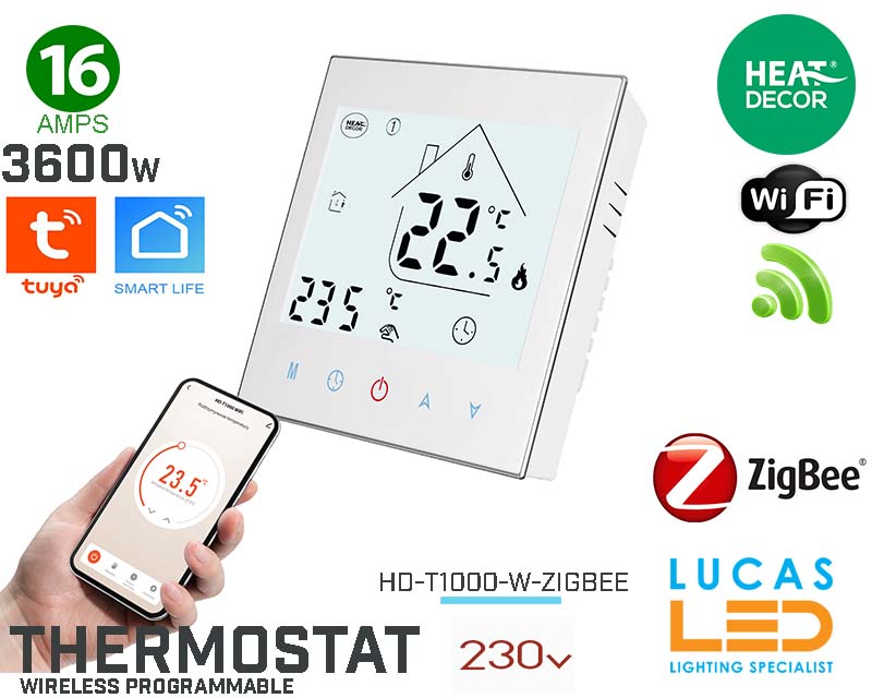 Zigbee Thermostat WIFI • Room Stat • Protocol 3.0 • Heating Film & All Apllications • HD-T1000 •  IP20 • 230V • 16A • 3600W