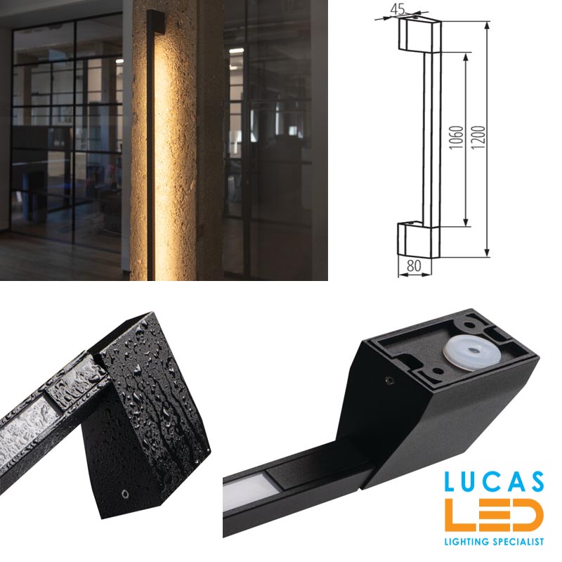 11W LED Linear Outdoor Wall Light YALTE Black 120cm - 3000K Warm White - IP54 waterproof - 480lm