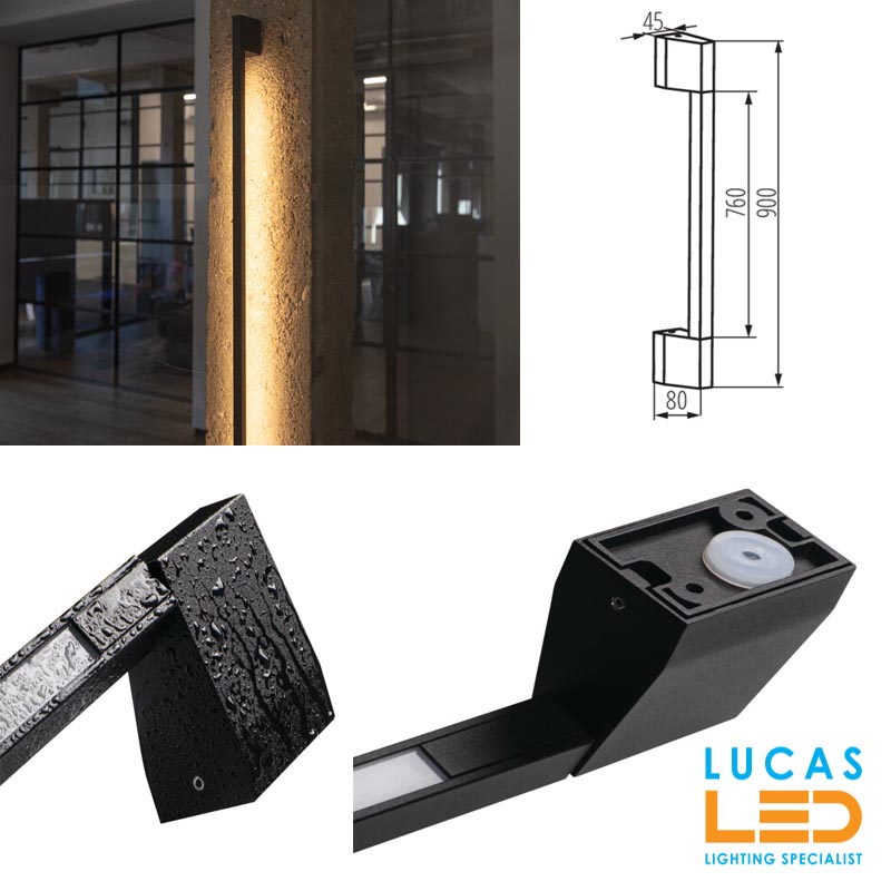 8W LED Linear Outdoor Wall Light YALTE Black 90cm - 3000K Warm White - IP54 waterproof - 340lm
