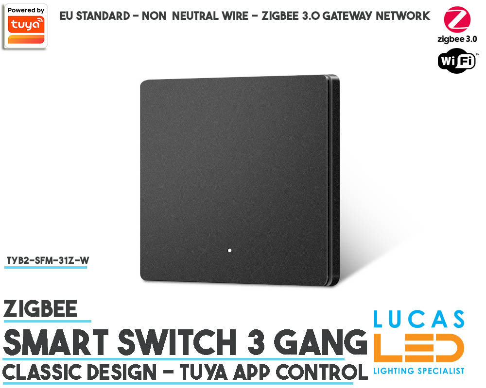 ZigBee Smart Switch • Tuya • 1 Gang • App Control • TYB2-SFM-11Z-B • 230V • Non Neutral  • Classic design • Black body