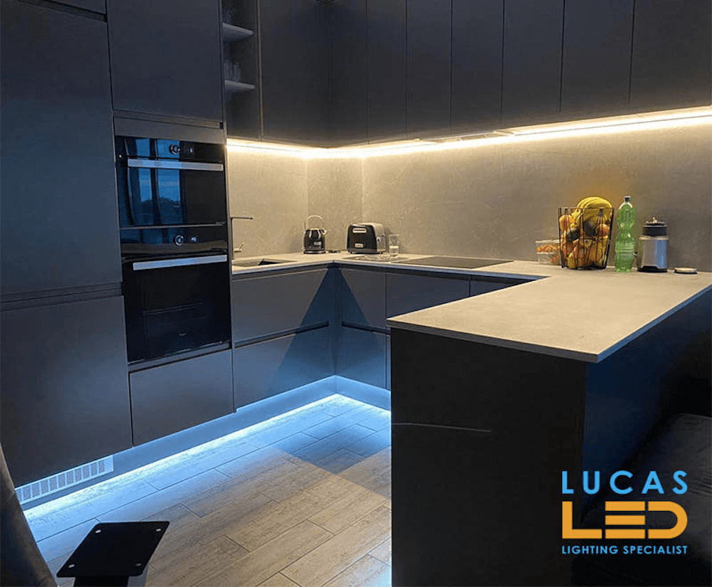 Kitchen With Task And Safety LED Strips Lighting