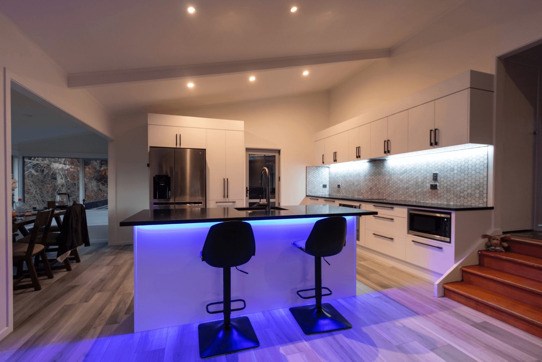 Recessed lighting is one of the options for a modern kitchen